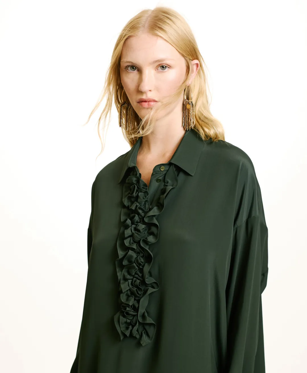 Outlet ROBE KITA EN ACÉTATE DE SOIE UNI - FORÊT Femme Robes