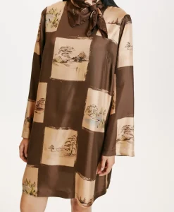 Best ROBE MATCHA EN SERGÉ DE SOIE IMPRIMÉ - MULTICOLORE CACAO Femme Robes