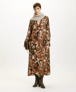Sale ROBE NAO EN CRÊPE DE CHINE IMPRIMÉ - CACAO/CRÈME Femme Robes