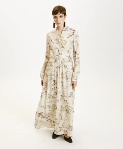 Sale ROBE SUITA EN CRÊPE DE CHINE IMPRIMÉ - CRÈME/TABAC Femme Robes