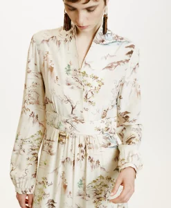 Sale ROBE SUITA EN CRÊPE DE CHINE IMPRIMÉ - CRÈME/TABAC Femme Robes