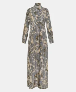 New ROBE SUITA EN CRÊPE DE CHINE IMPRIMÉ - BLEU POUSSIÉREUX/CRÈME Femme Robes