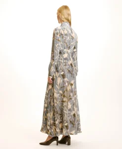 New ROBE SUITA EN CRÊPE DE CHINE IMPRIMÉ - BLEU POUSSIÉREUX/CRÈME Femme Robes