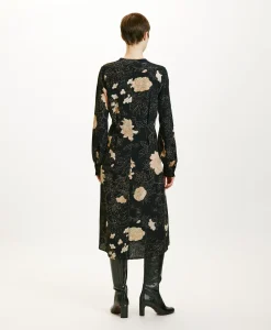 Clearance ROBE WANI EN CRÊPE DE CHINE IMPRIMÉ - NOIR/ROSE POUDRÉ Femme Robes