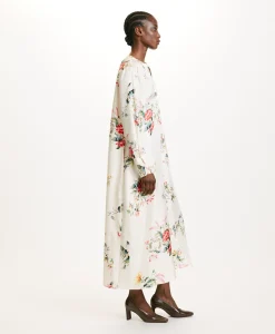 Outlet ROBE YUI EN SERGÉ DE SOIE IMPRIMÉ - CRÈME/ROUGE Femme Robes