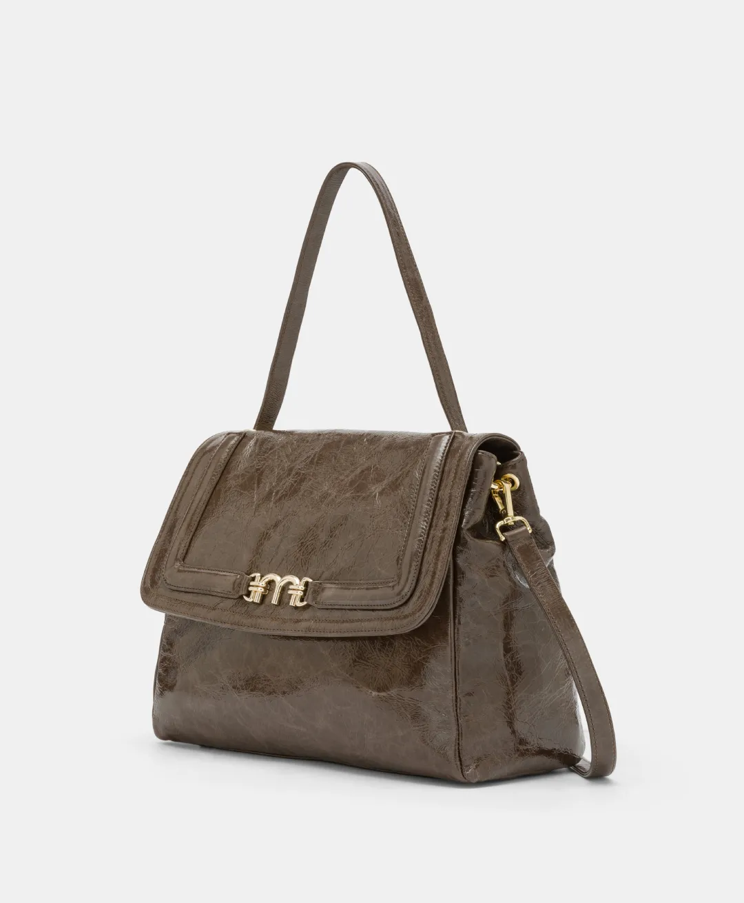 Discount SAC FLORE EN CUIR NAPLAK - BRUN FONCÉ Femme Sacs Et Pochettes