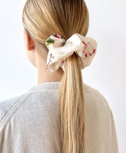Outlet SCRUNCHIE EN SOIE IMPRIMÉ - CRÈME/ROUGE Femme Accessoires Pour Cheveux