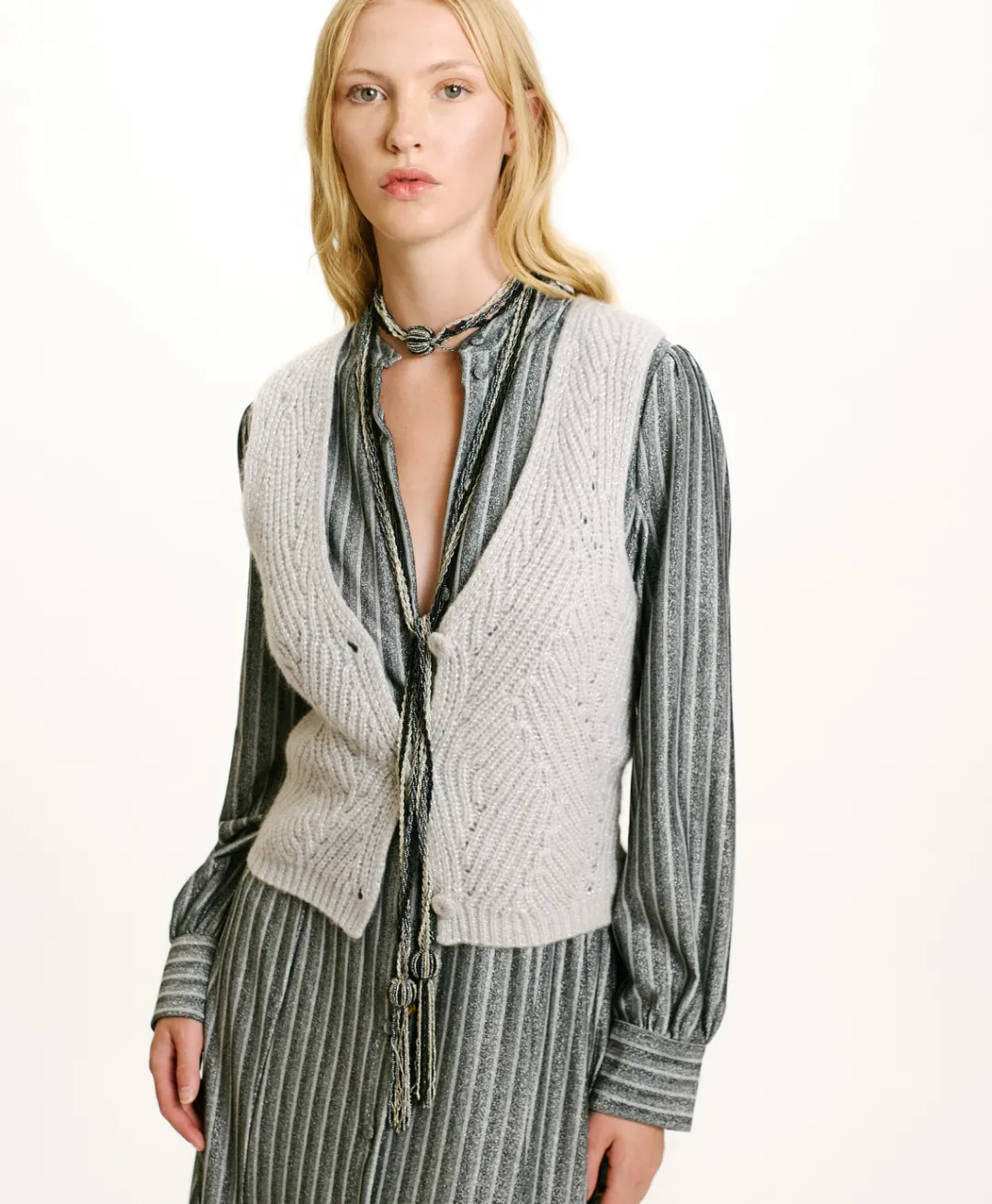 New TRICOT HIDARI POINT BRODERIE LUREX - Femme Mailles