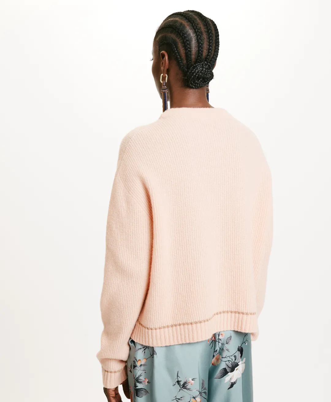 New TRICOT KARASU POINT D’ÉPI STRETCH - ROSE ANTIQUE Femme Mailles