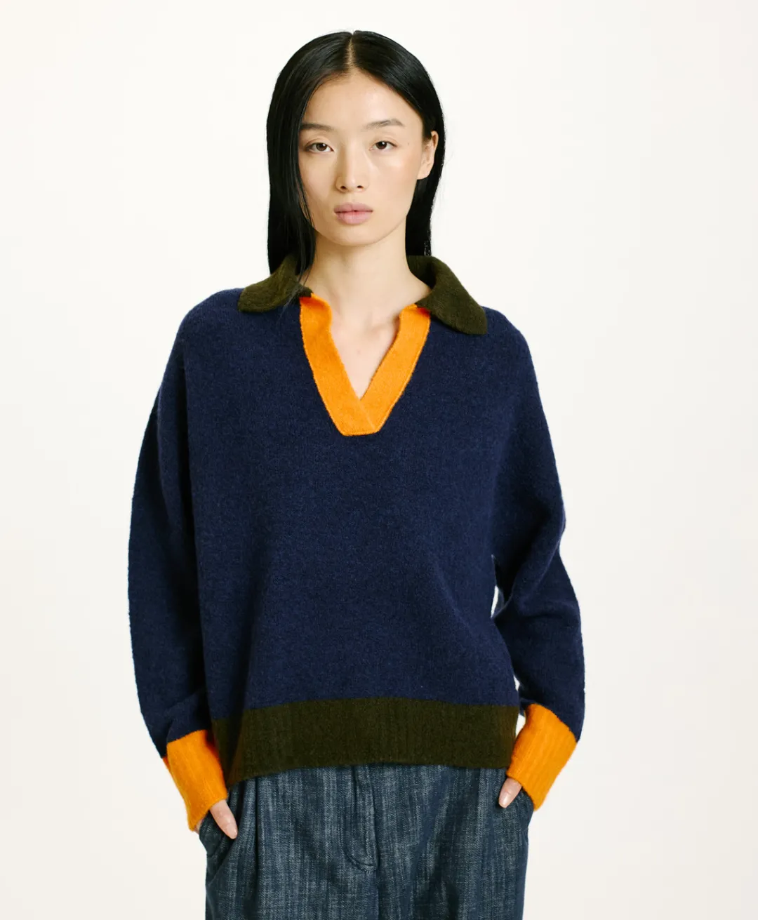 New TRICOT NEBBIOLO EFFET JERSEY COLOR BLOCK - Femme Mailles