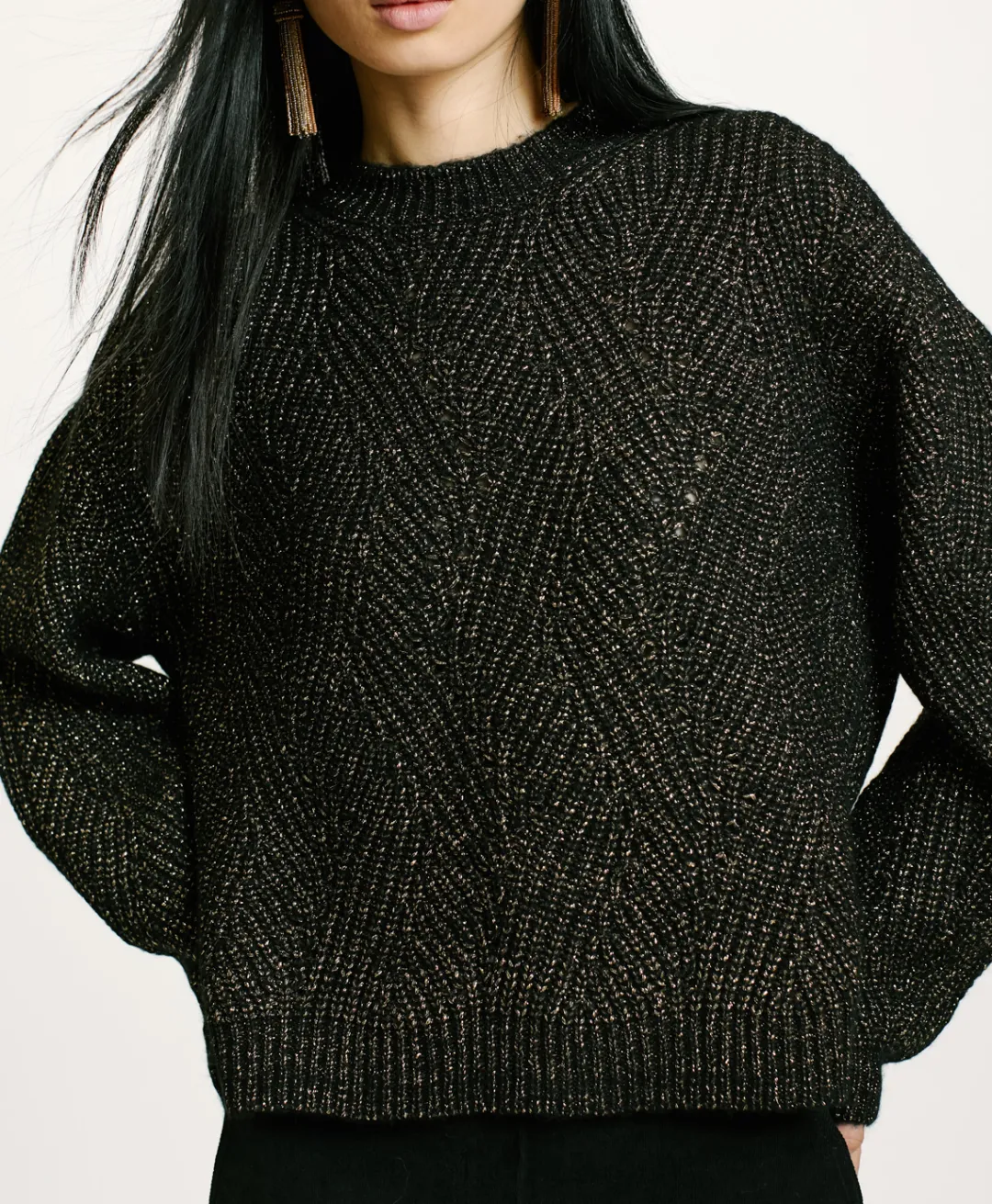 New TRICOT OITA POINT BRODERIE LUREX - Femme Mailles