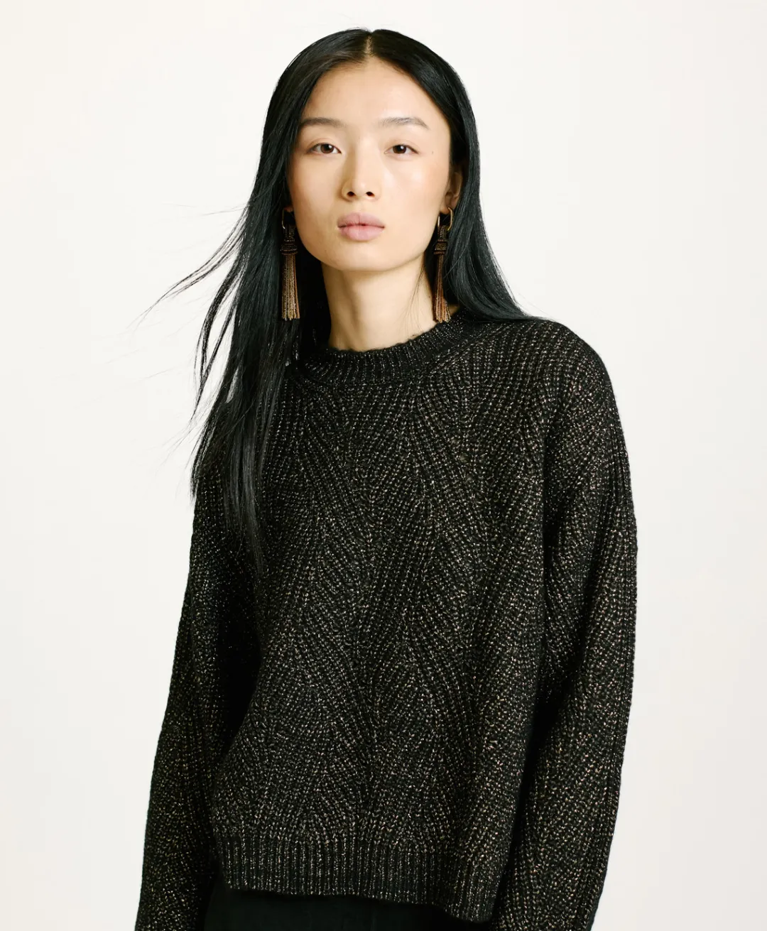 New TRICOT OITA POINT BRODERIE LUREX - Femme Mailles