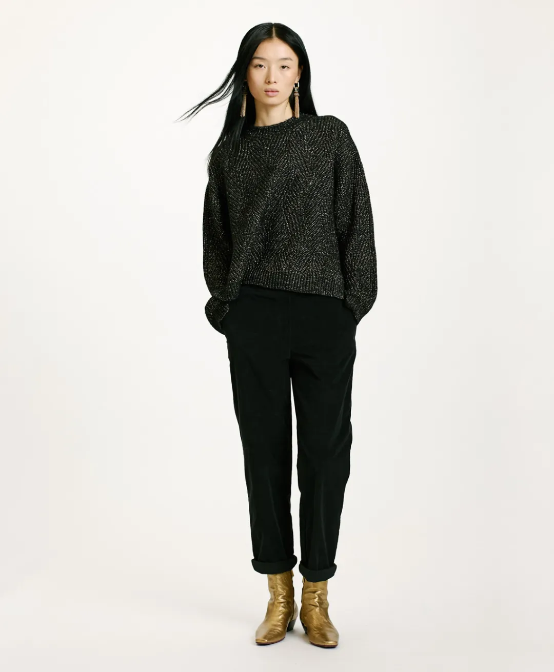 New TRICOT OITA POINT BRODERIE LUREX - Femme Mailles