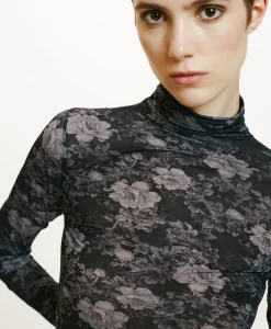 T-SHIRT INE EN NYLON IMPRIMÉ - BLEU/BLEU NUIT Femme Tops Et T-Shirts