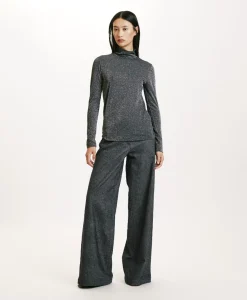 Online TSHIRT RODOLPHE EN JERSEY LUREX - GRIS FONCÉ Femme Tops Et T-Shirts