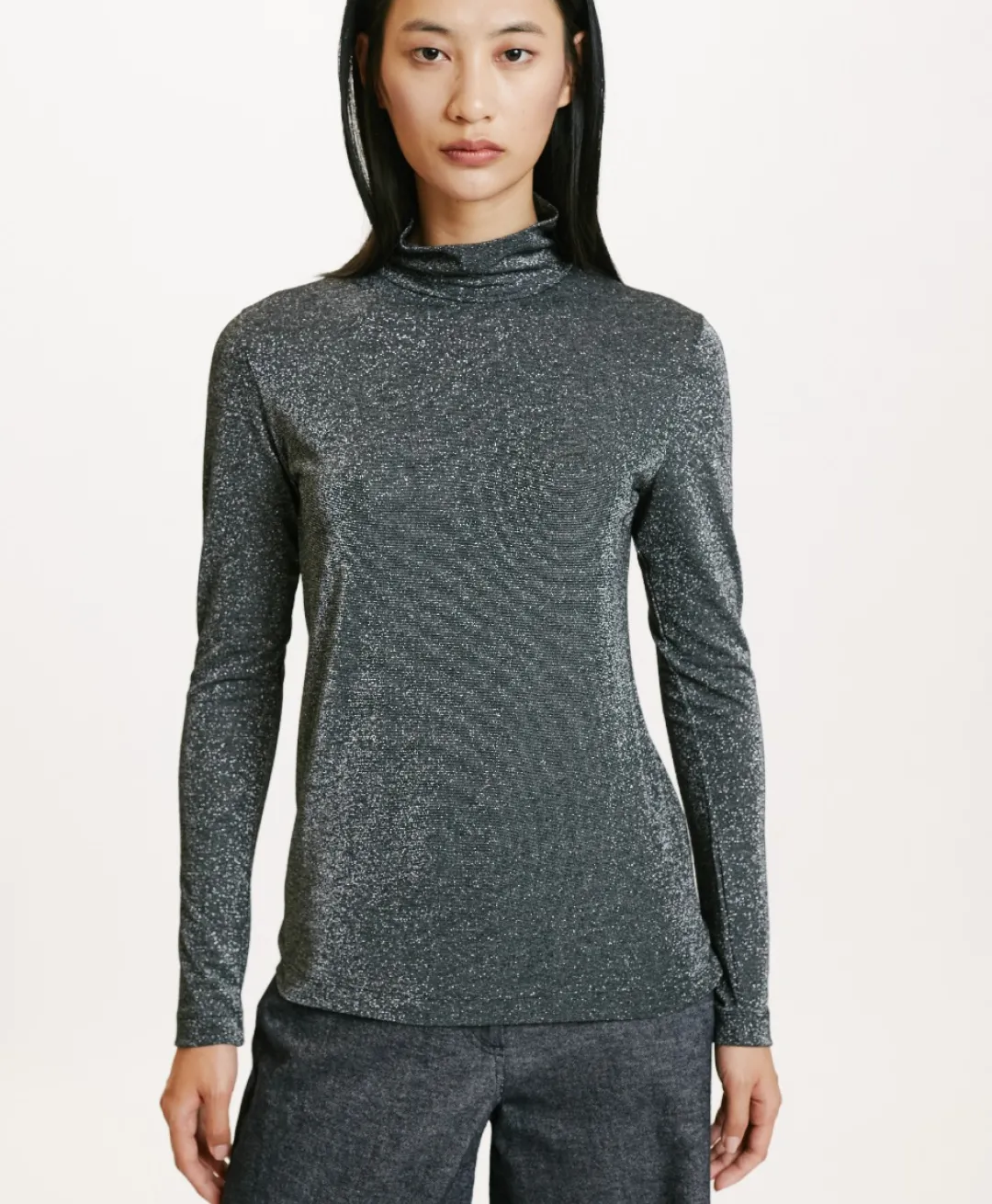 Online TSHIRT RODOLPHE EN JERSEY LUREX - GRIS FONCÉ Femme Tops Et T-Shirts