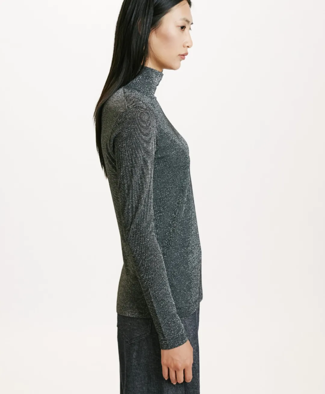 Online TSHIRT RODOLPHE EN JERSEY LUREX - GRIS FONCÉ Femme Tops Et T-Shirts
