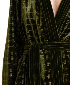 Online VESTE EUGENIE EN VELOURS MÉLANGE DE SOIE BRODÉ - VERT MATCHA Femme Vestes
