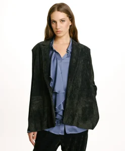 VESTE HINATA EN VELOURS STRETCH BICOLORE - GRIS CHARBON Femme Vestes