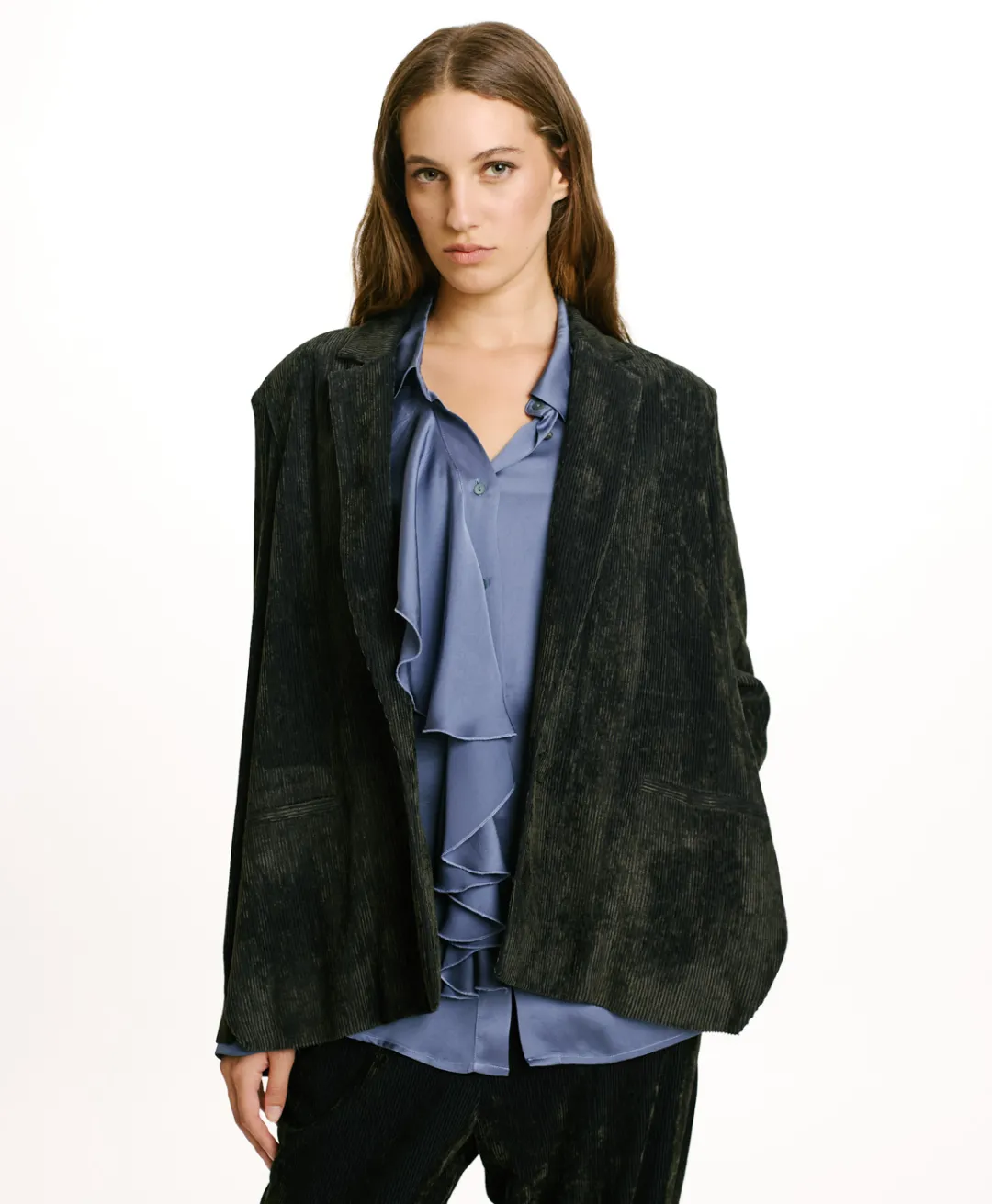 VESTE HINATA EN VELOURS STRETCH BICOLORE - GRIS CHARBON Femme Vestes