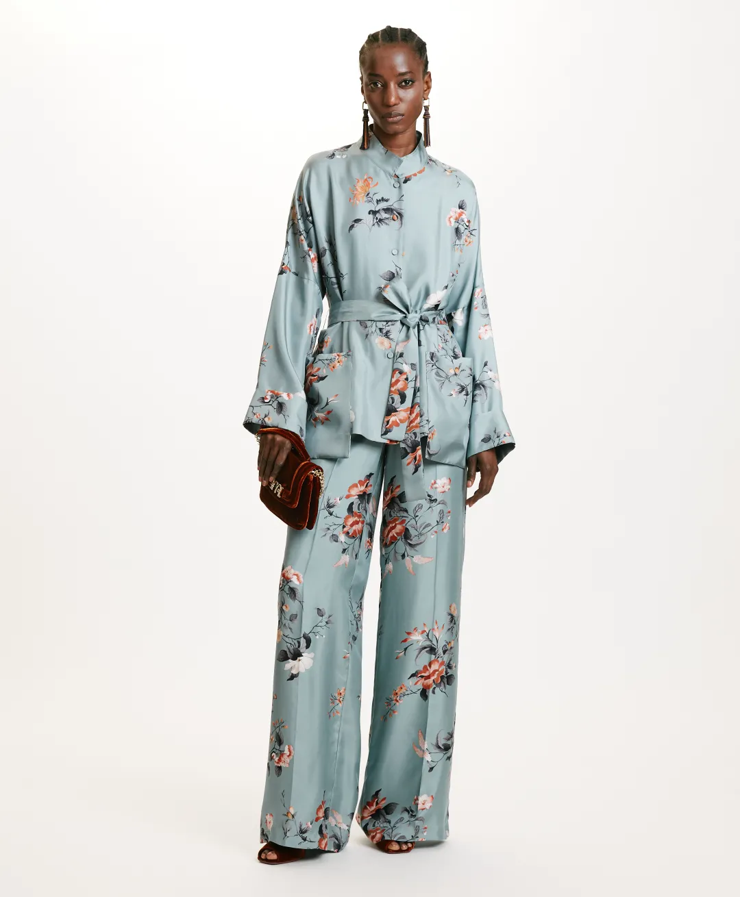 Outlet VESTE JAPONIKA EN SERGÉ DE SOIE IMPRIMÉ - BLEU CLAIR/TABAC Femme Vestes