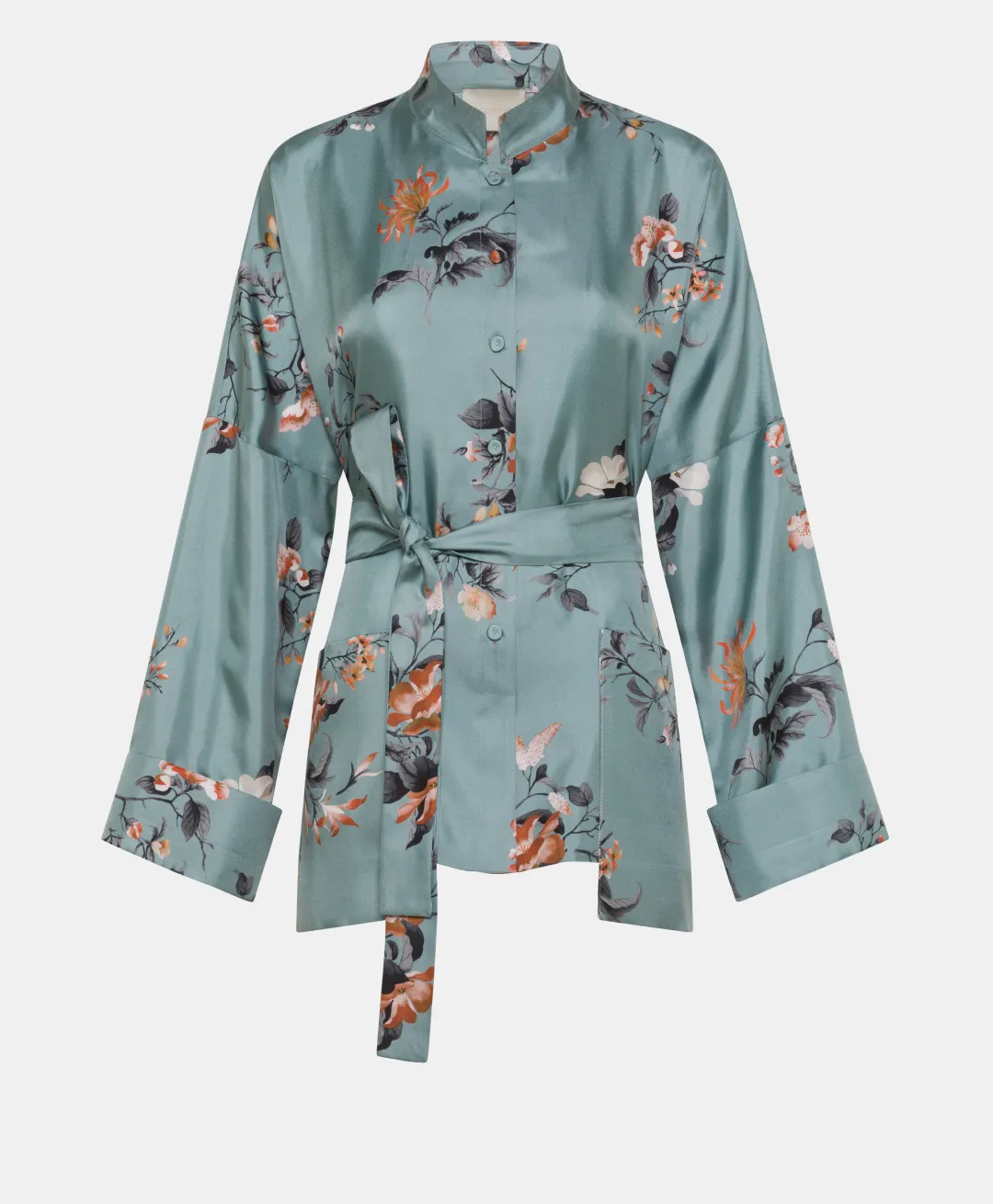 Outlet VESTE JAPONIKA EN SERGÉ DE SOIE IMPRIMÉ - BLEU CLAIR/TABAC Femme Vestes