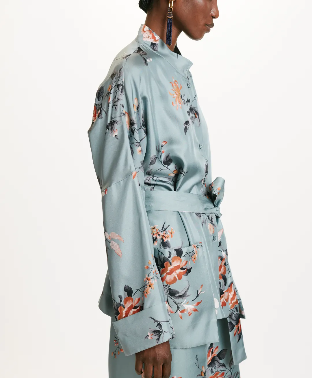 Outlet VESTE JAPONIKA EN SERGÉ DE SOIE IMPRIMÉ - BLEU CLAIR/TABAC Femme Vestes