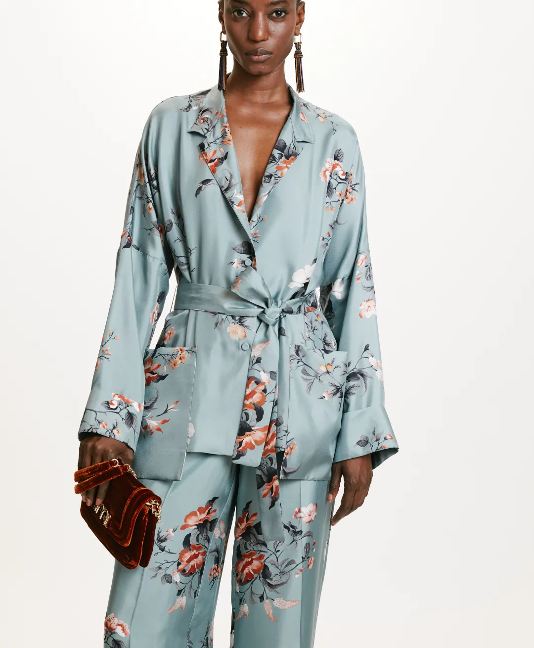 Outlet VESTE JAPONIKA EN SERGÉ DE SOIE IMPRIMÉ - BLEU CLAIR/TABAC Femme Vestes