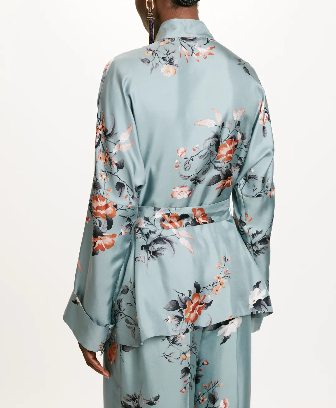 Outlet VESTE JAPONIKA EN SERGÉ DE SOIE IMPRIMÉ - BLEU CLAIR/TABAC Femme Vestes